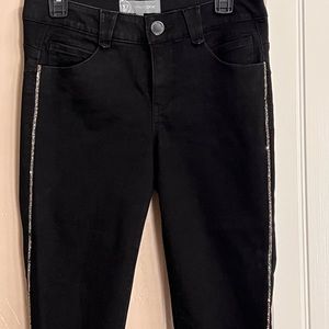 AB-SOLUTION SPARKLE STRIPE FRAY HEM SKINNY JEANS IN BLACK